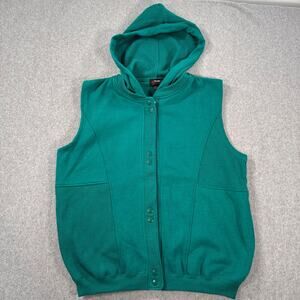 Vintage Lavon Sport Hooded Vest Men's Medium Green Snap Close Waffle Knit Sweats